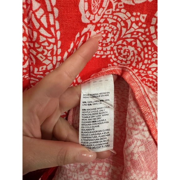 Chico's women's Linen Paisley popover Collared Shirt Dress orange White 3 - Picture 5 of 8